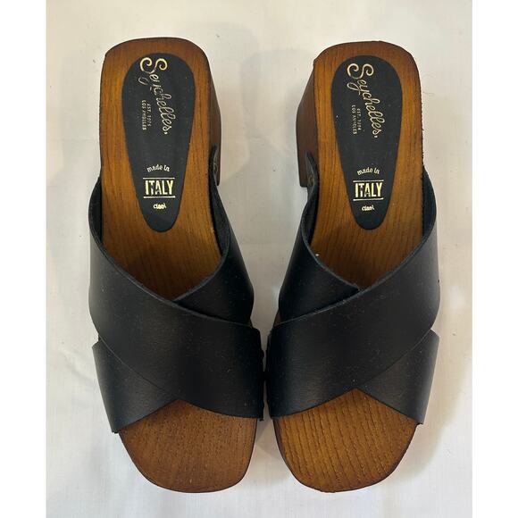 Seychelles women's Upper Criss Cross Black Leather Warm Waters Sandal Size 7 - Picture 2 of 4